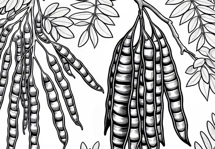 Long pods on a Gleditsia coloring page free