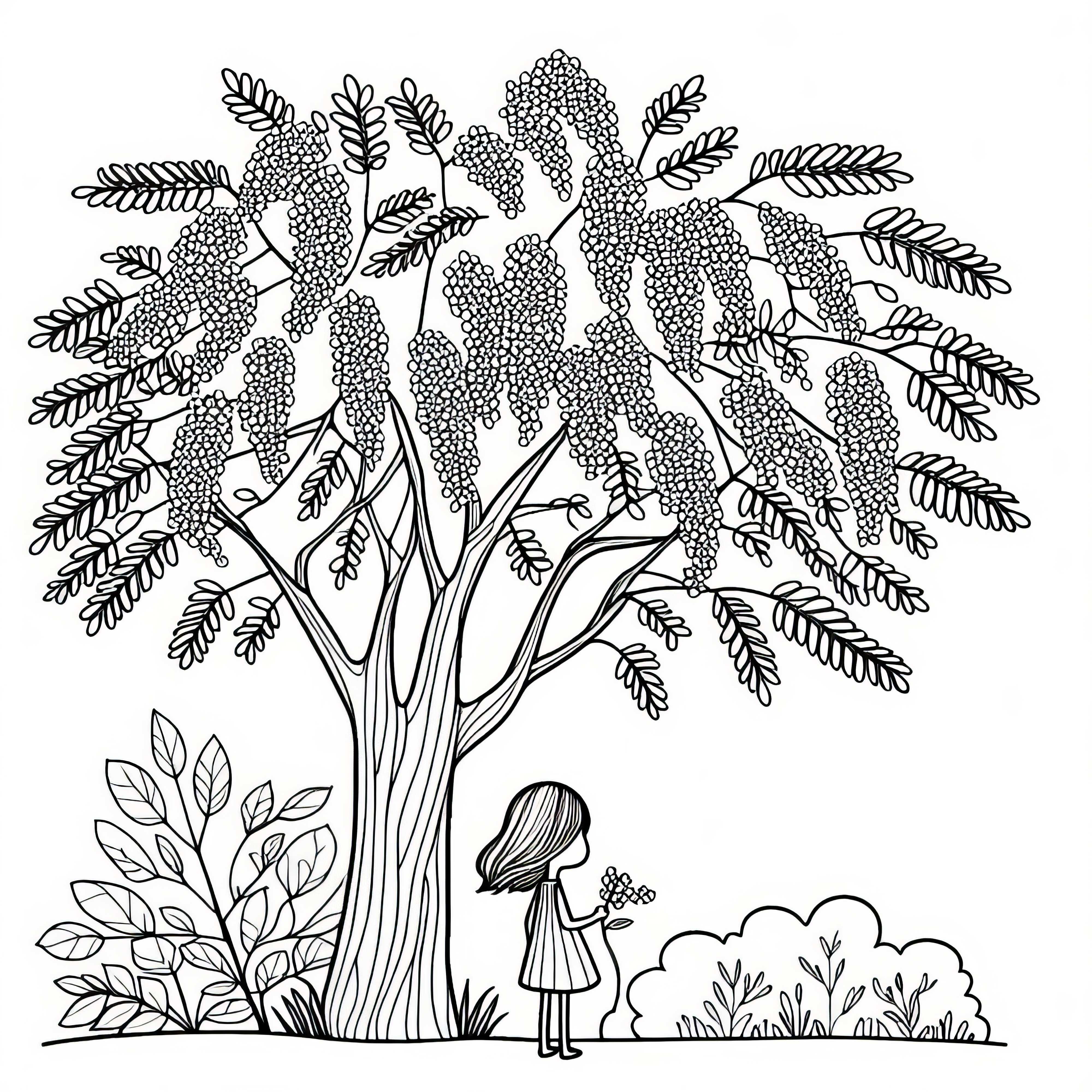 Child under a sweetgum tree - Free coloring page Child under a sweetgum tree - Free coloring page