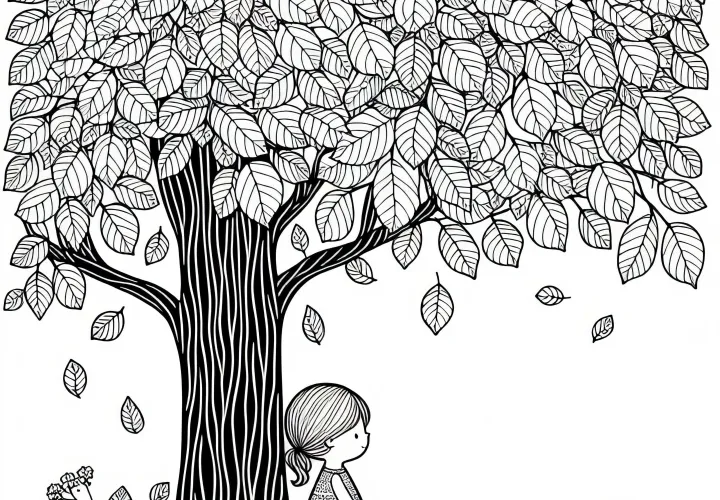Kind steht unter Hainbuche Malvorlage Kostenlos