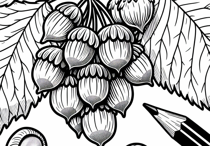 Hazelnuts on the hazelnut tree - Free coloring page