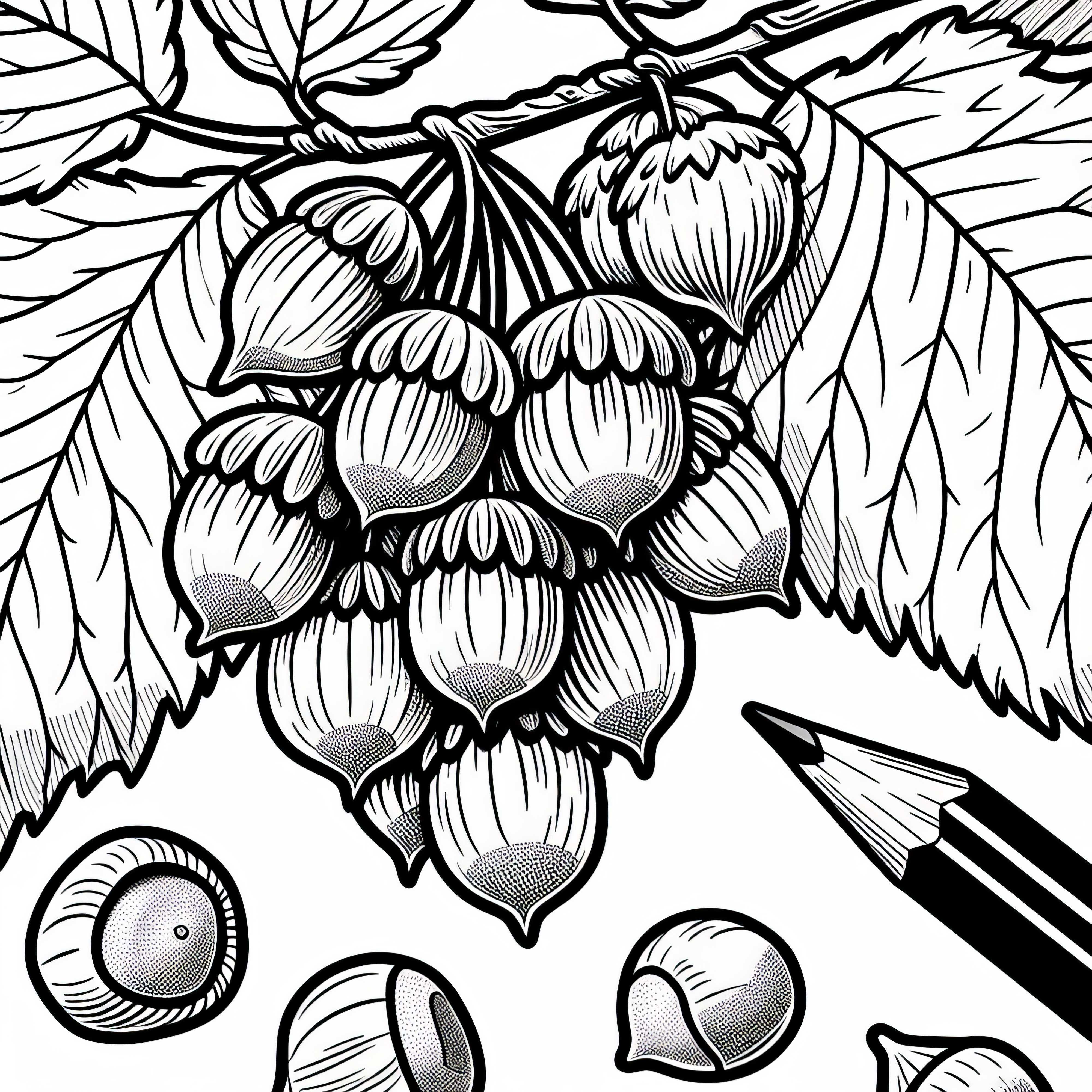 Hazelnuts on the hazel tree – Free coloring page Hazelnuts on the hazelnut tree – Free coloring page