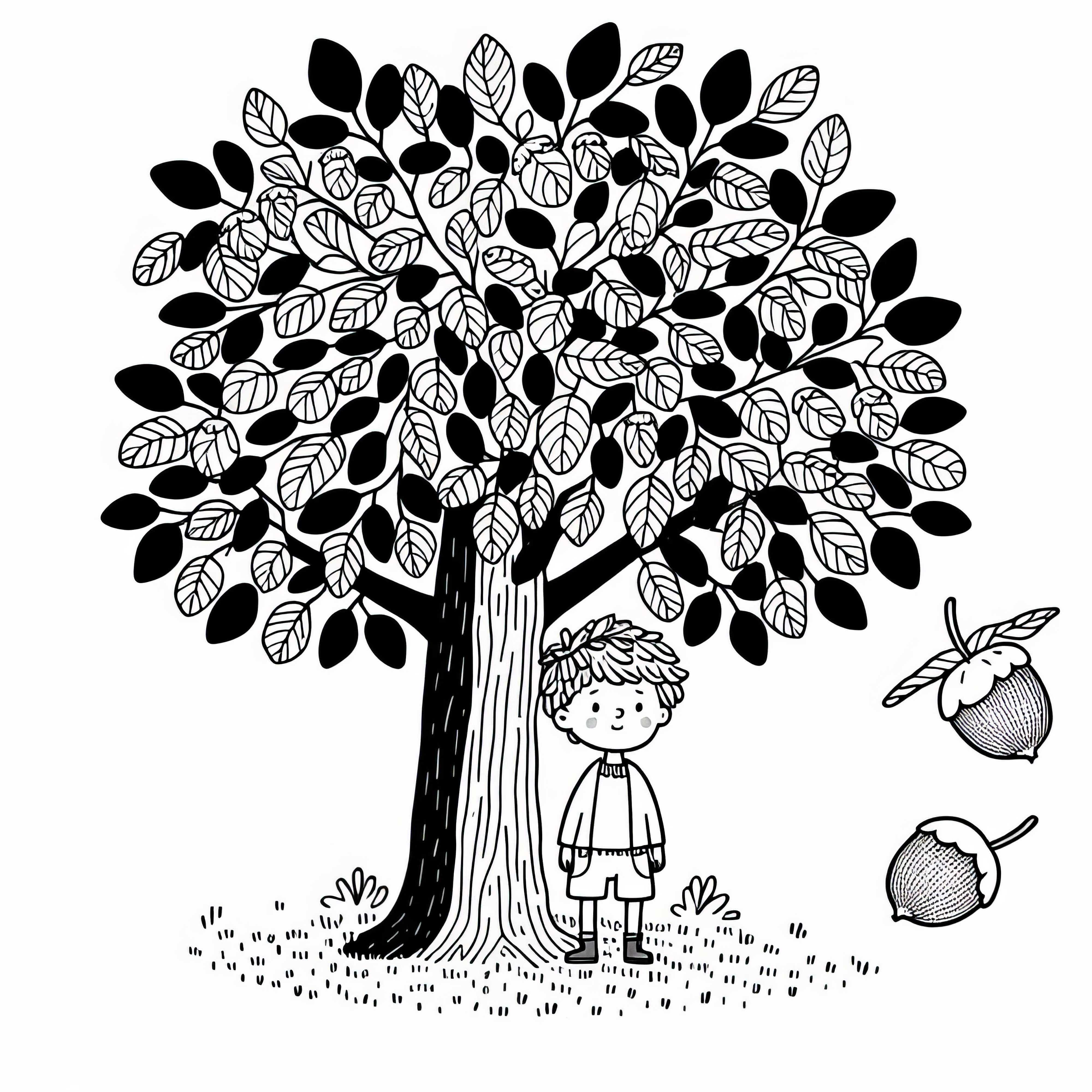 Enfant sous un noisetier dessin à colorier gratuit