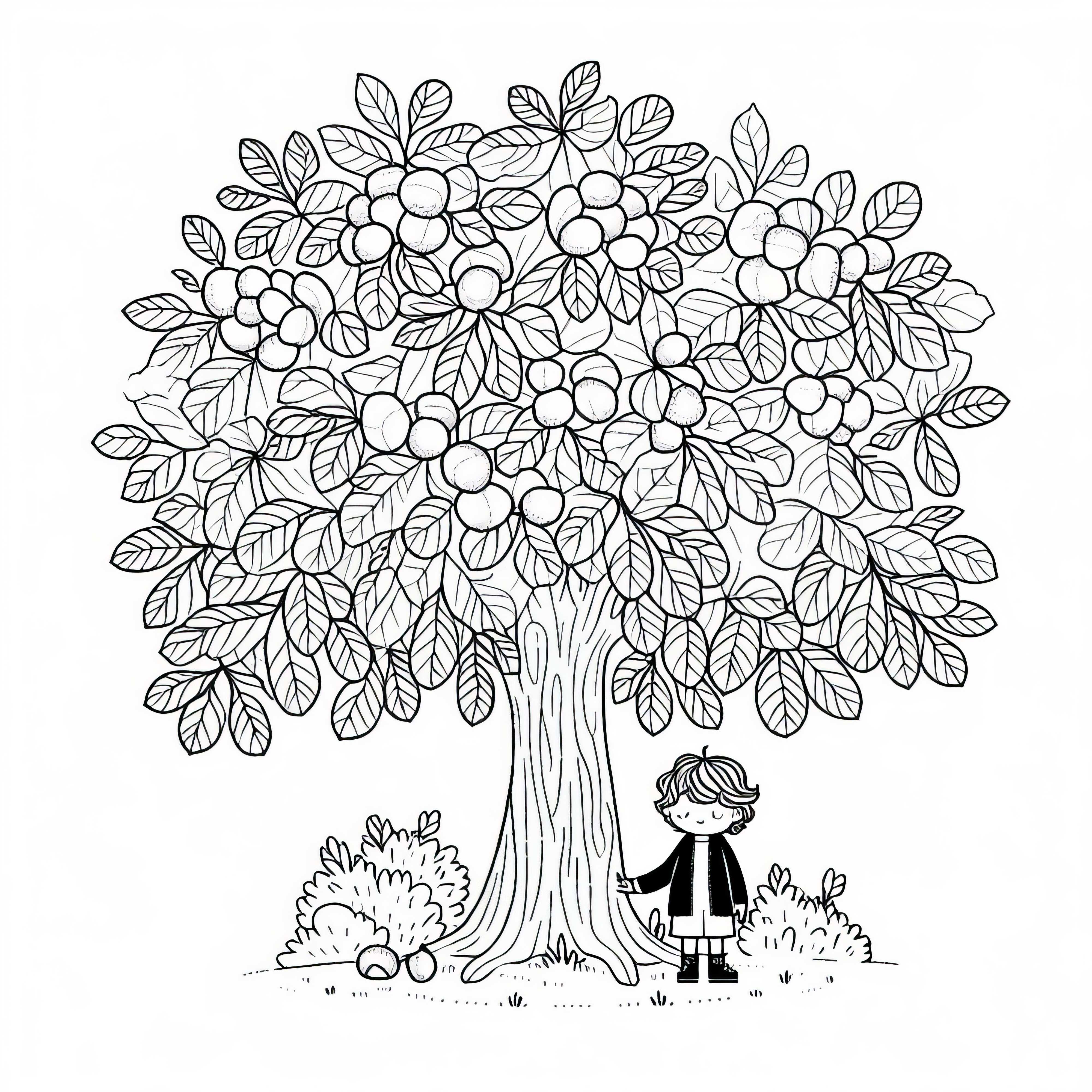 Un enfant sous un châtaignier - Modèle à colorier gratuit