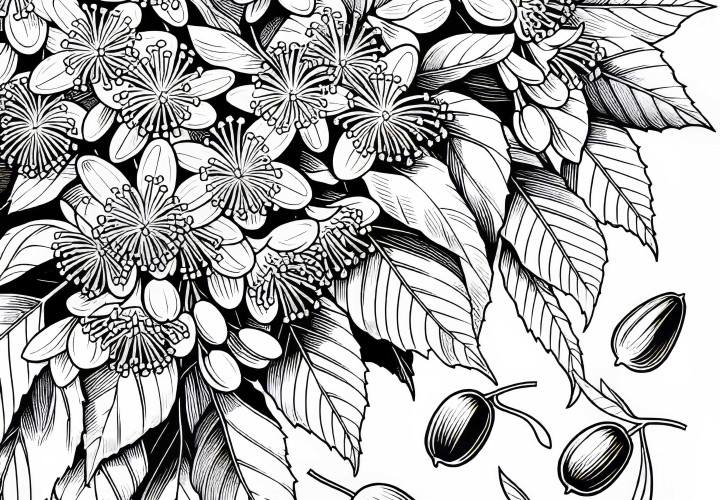 Fleurs de tilleul et ailantes sur tilleul – Modèle à colorier gratuit