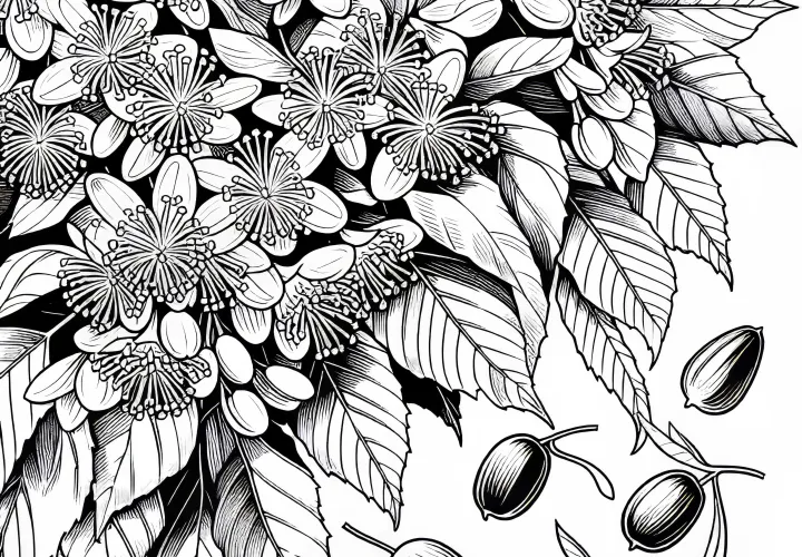 Lindenblüten und Flügelnüsse an Linde – Malvorlage kostenlos