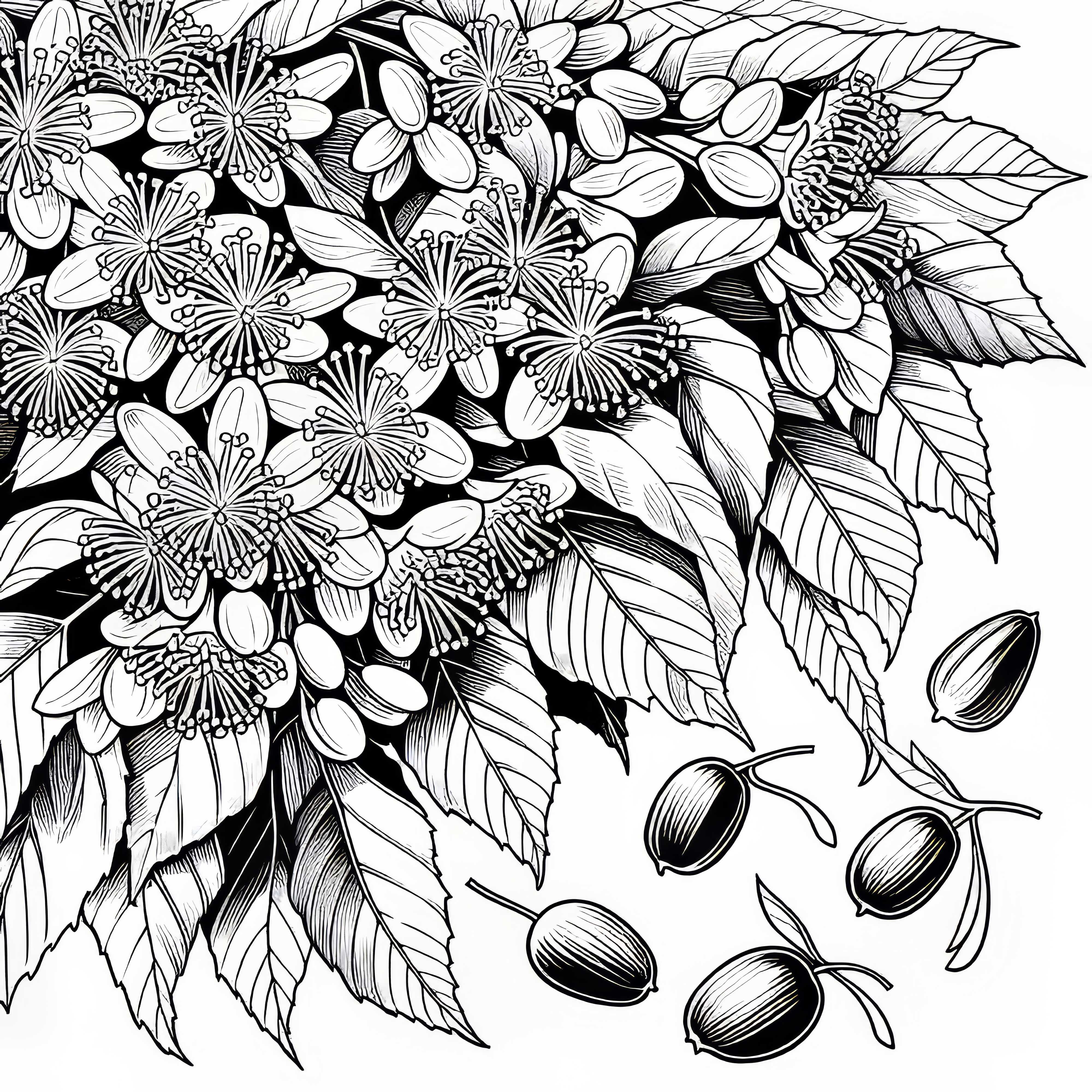 Fleurs de tilleul et noix ailées sur tilleul – modèle de coloriage gratuit