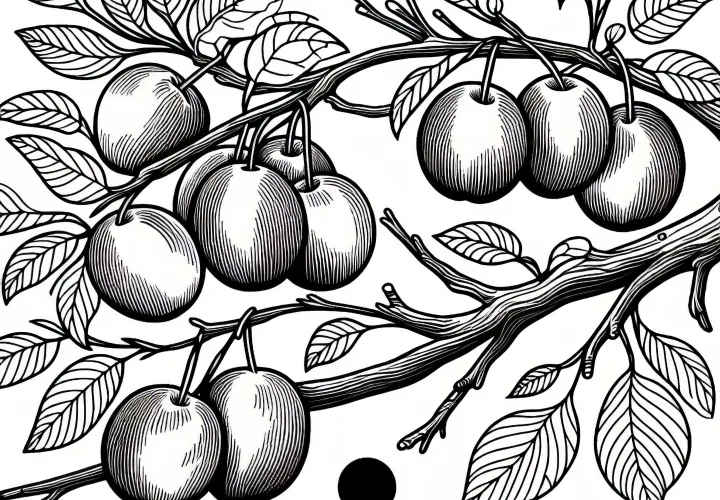 Pflaumen am Pflaumenbaum – Malvorlage kostenlos