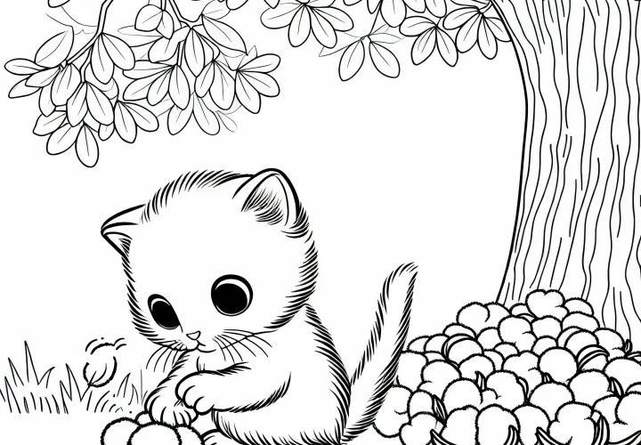 Kätzchen und Samenwolle an einer Pappel – Ausmalbild kostenlos