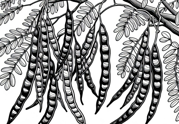 Long pods on a locust tree – Free coloring page