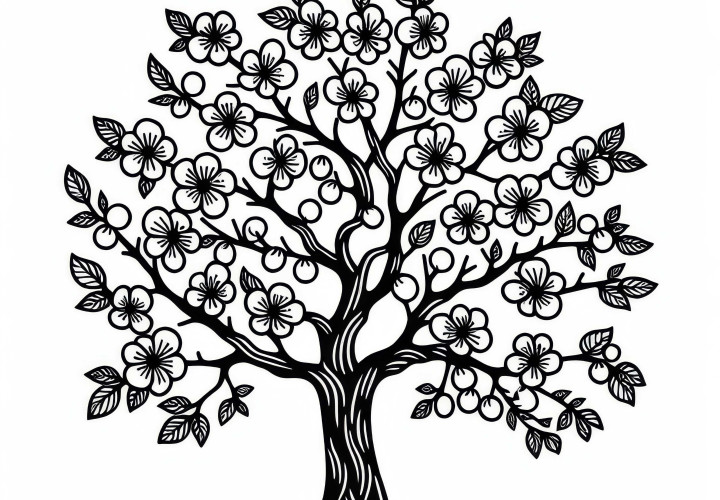 무료 다운로드 가능한 자두 나무 색칠하기 도안