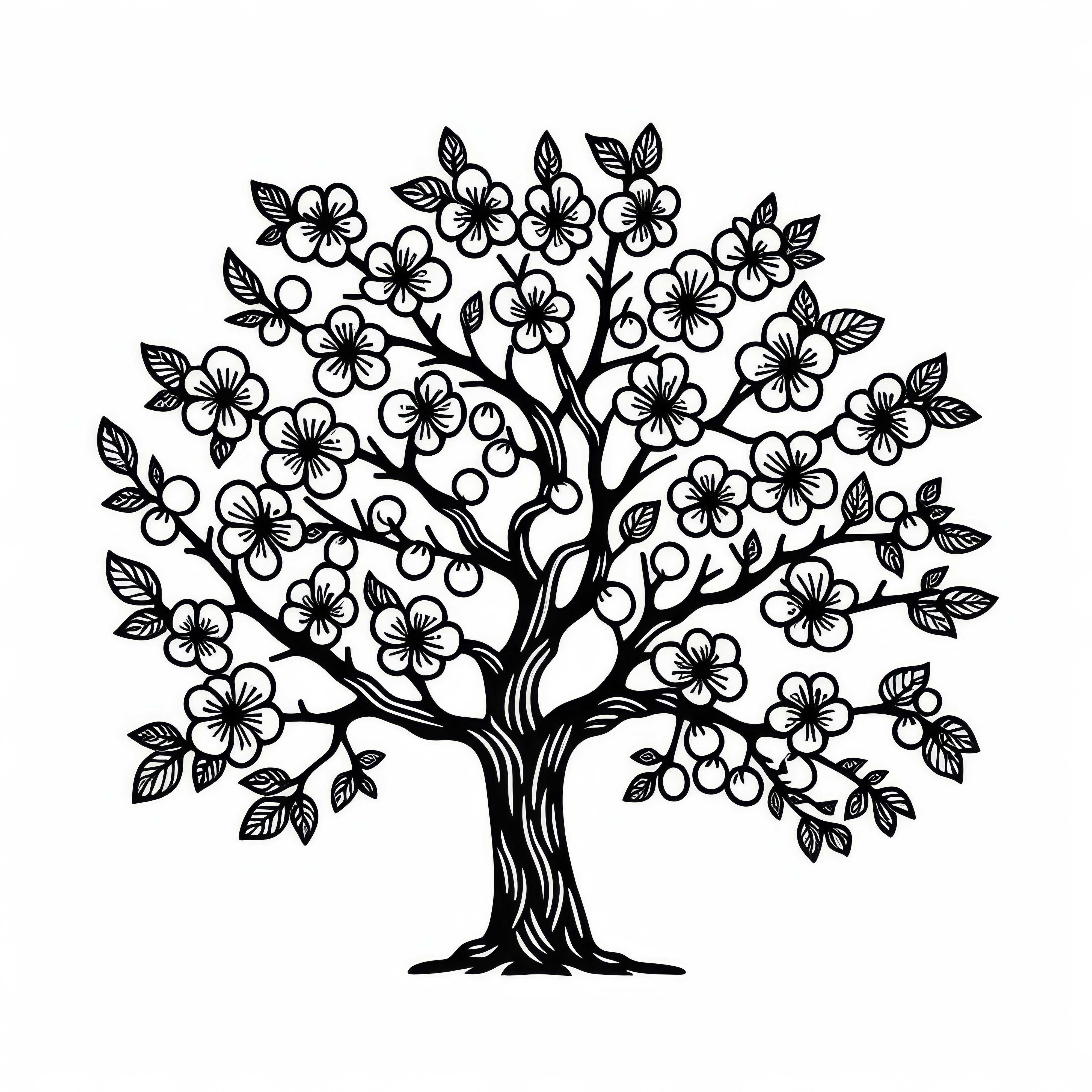 プルーンの木の塗り絵テンプレートを無料でダウンロード