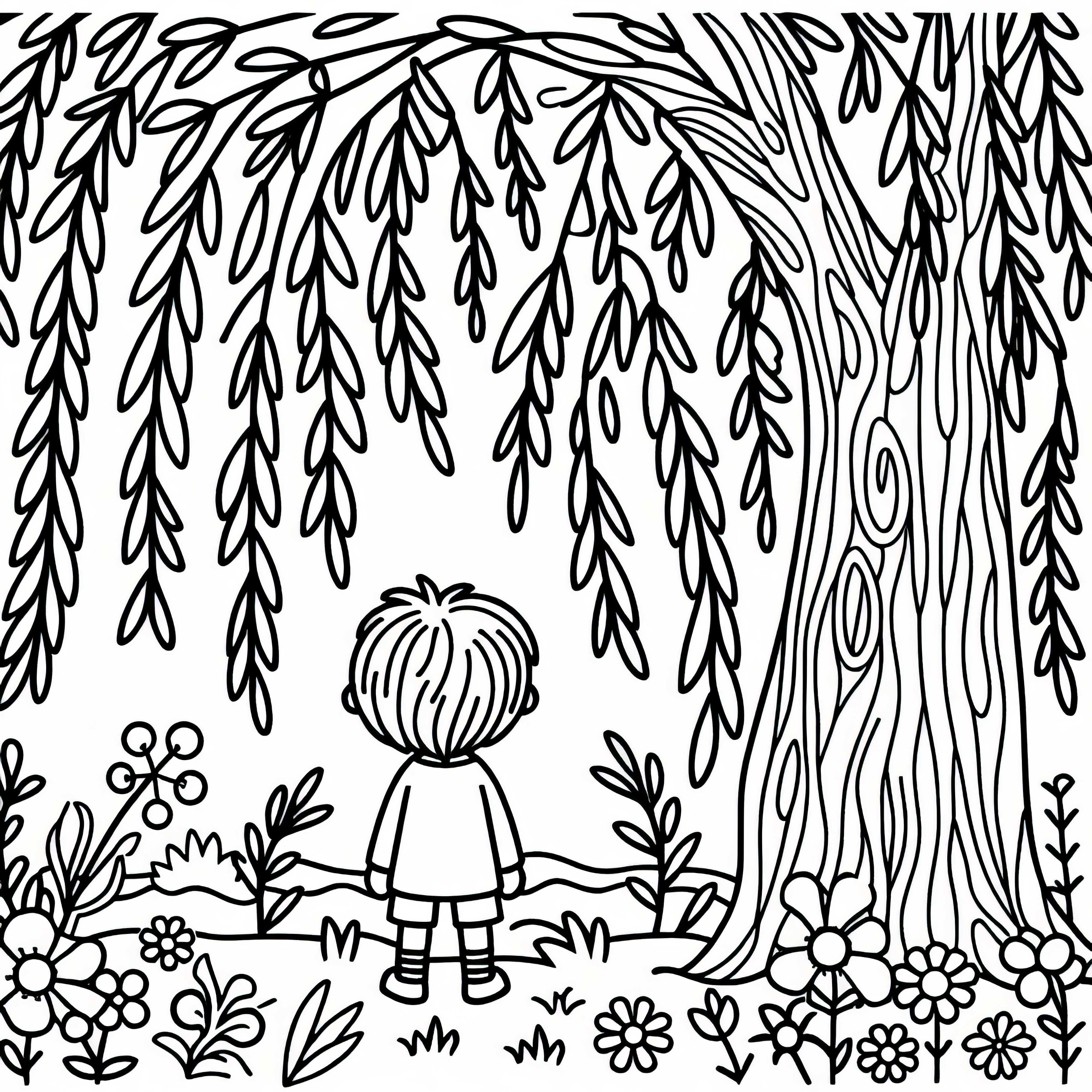 Child under a willow tree - Free coloring page Child under a willow tree - Free coloring page