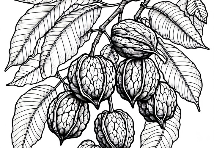 Noix sur le noyer - Modèle à colorier gratuit à télécharger