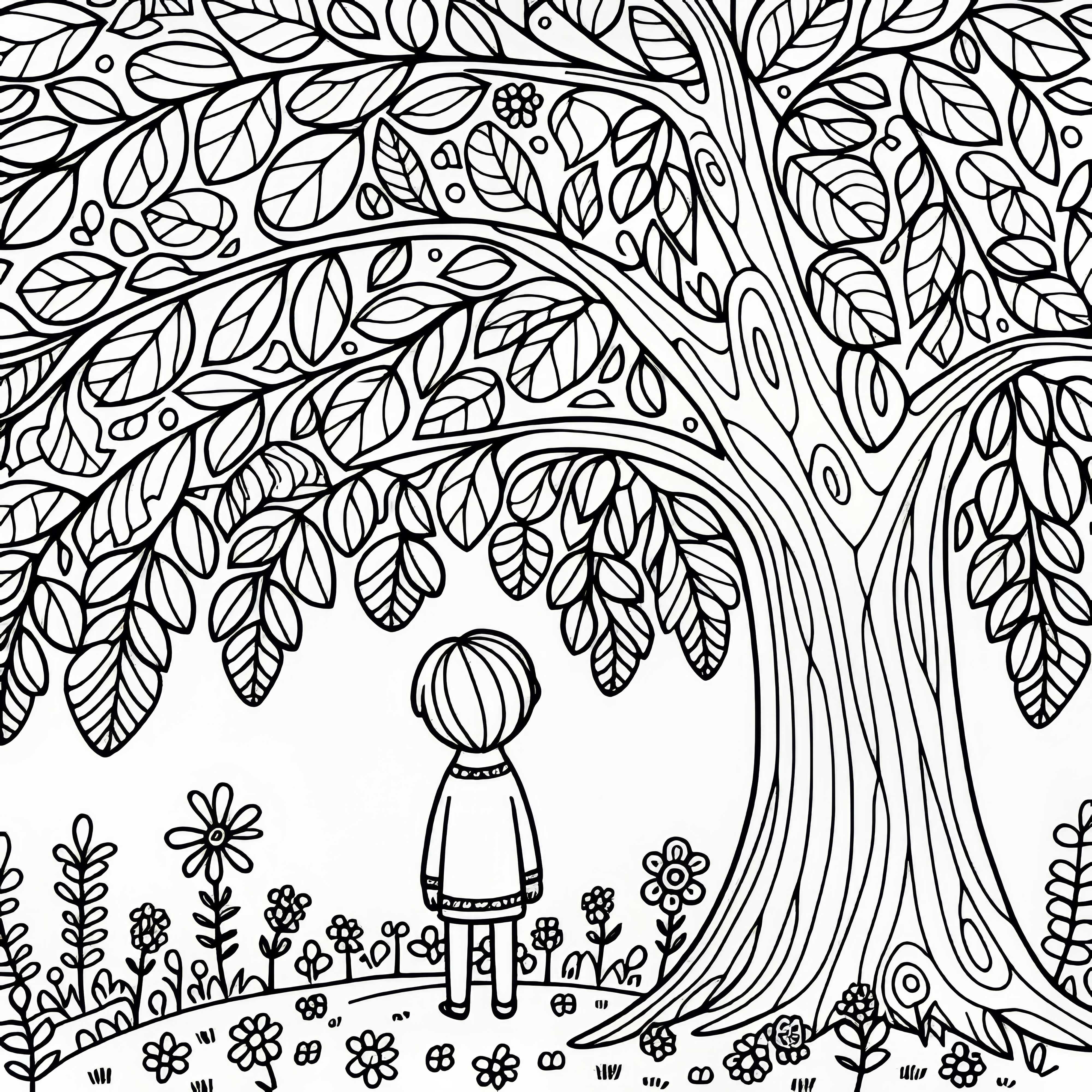 Child under elm tree - Free coloring page Child under elm - Free coloring template