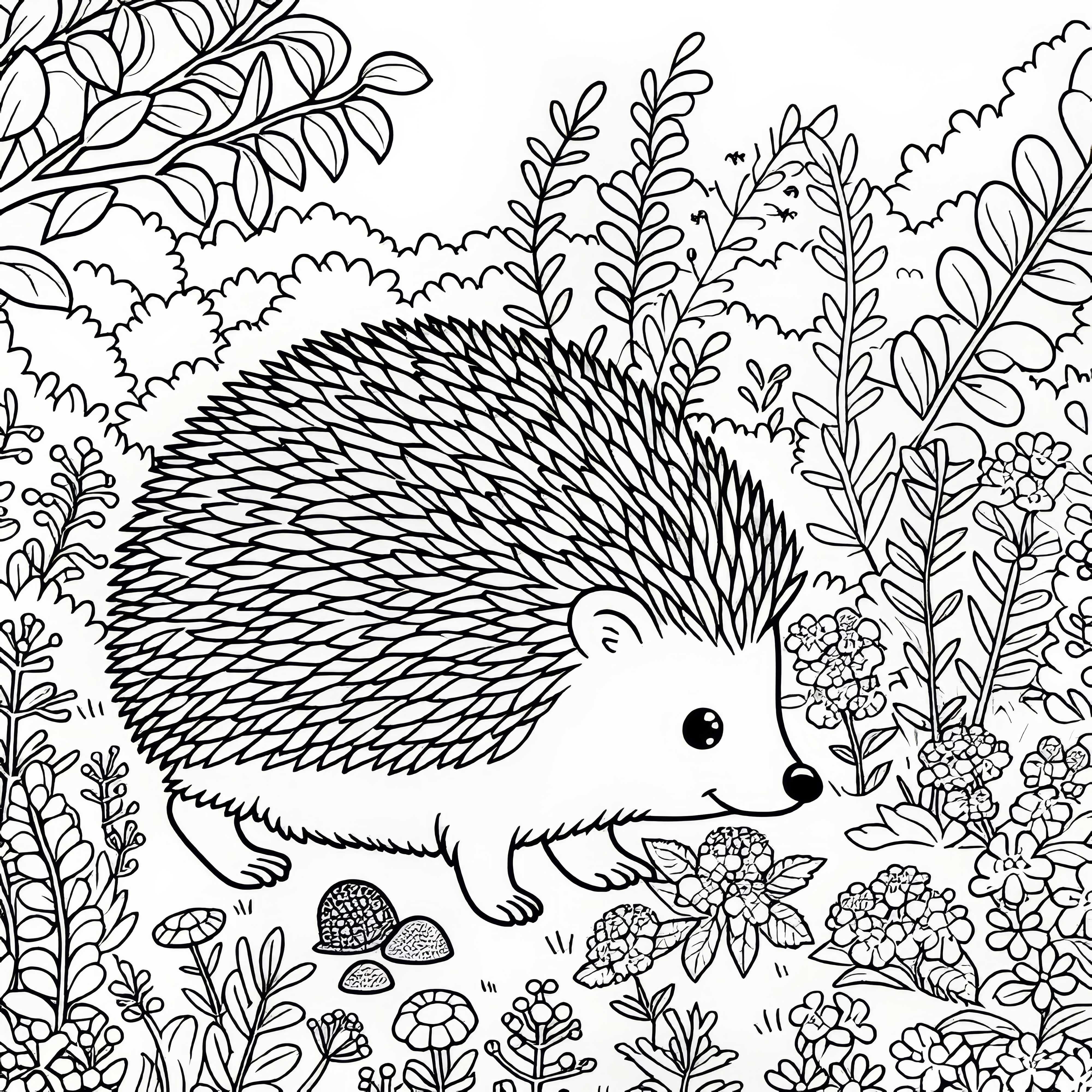 ハリネズミがハーブガーデンを走っている - 無料の塗り絵