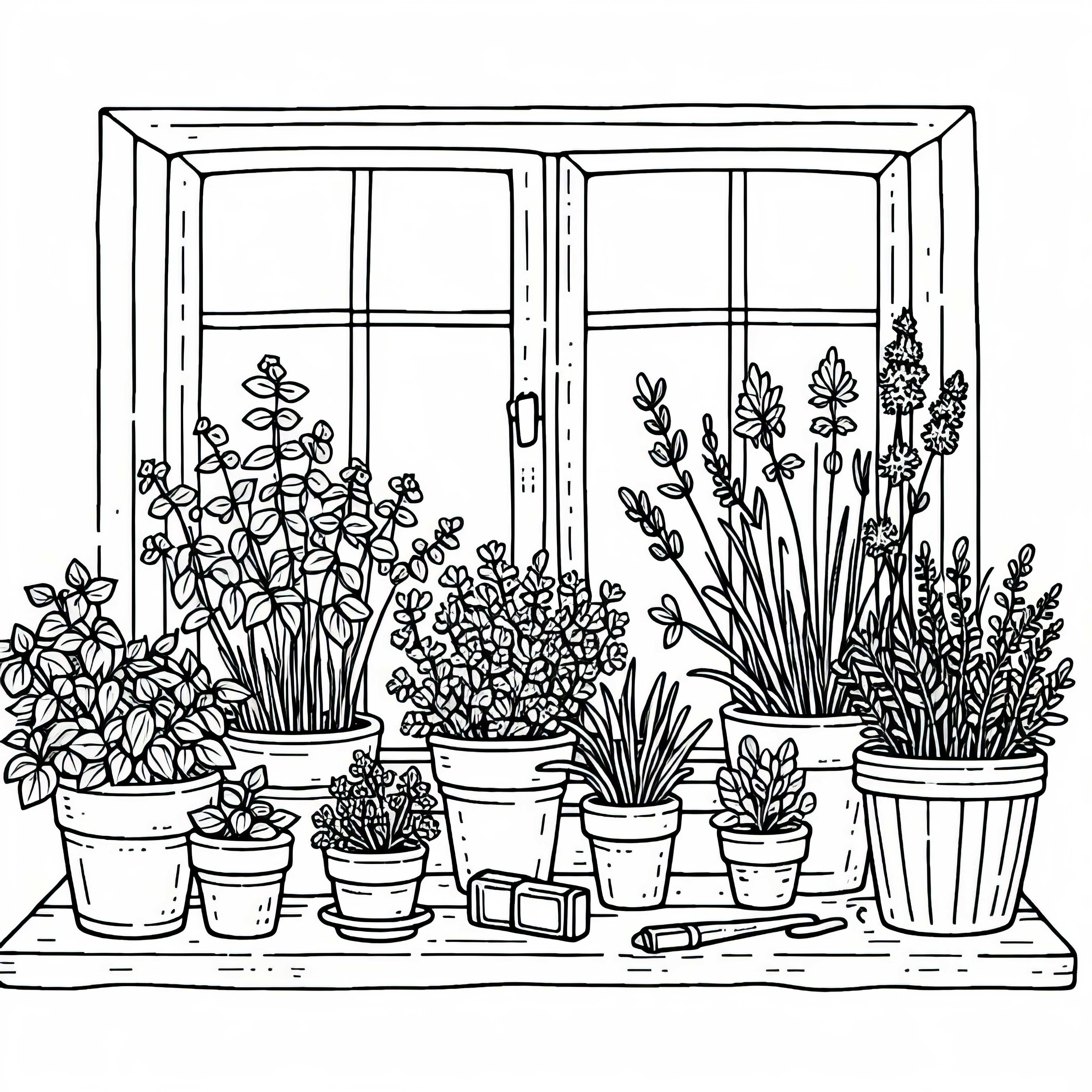 παράθυρο με γλάστρες γεμάτες βότανα - δωρεάν εικόνα προς χρώμα κηπευτικών