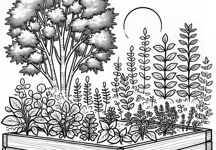 Les herbes poussent dans le jardin surélevé – Modèle à colorier pour le jardin d'herbes gratuit