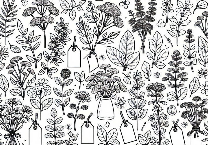 Rôzne bylinky s nálepkami – Zafarbené šablónky záhrady byliniek zdarma