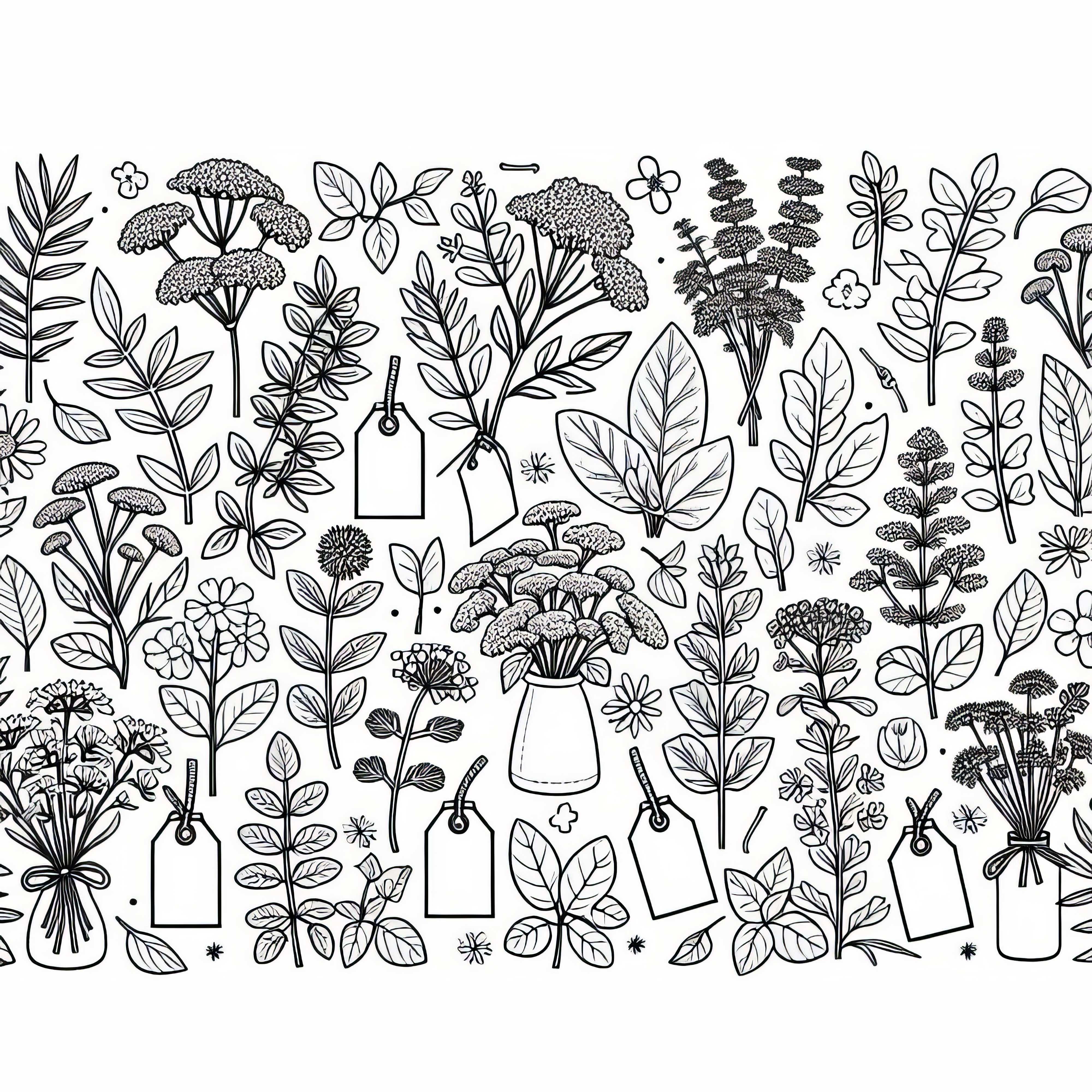 さまざまなハーブとラベル - 無料のハーブ庭園の塗り絵