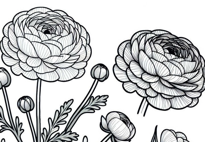 Modèle de coloriage de ranoncule gratuit