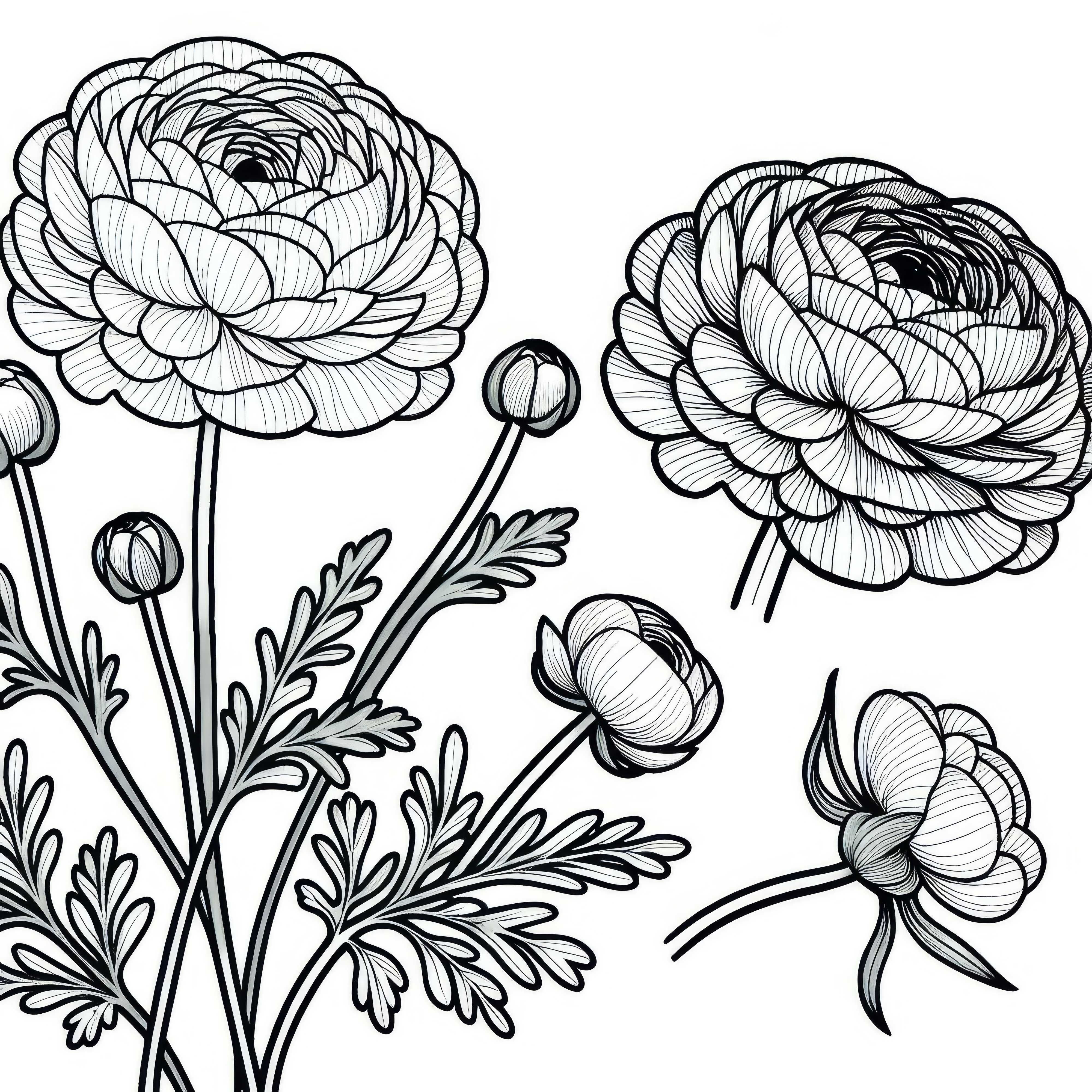 Bezplatná malba blatouchu Ranunkel omalovánka zdarma