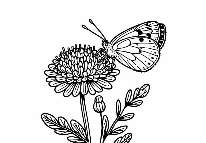 Butterfly sits on wildflower - free coloring page