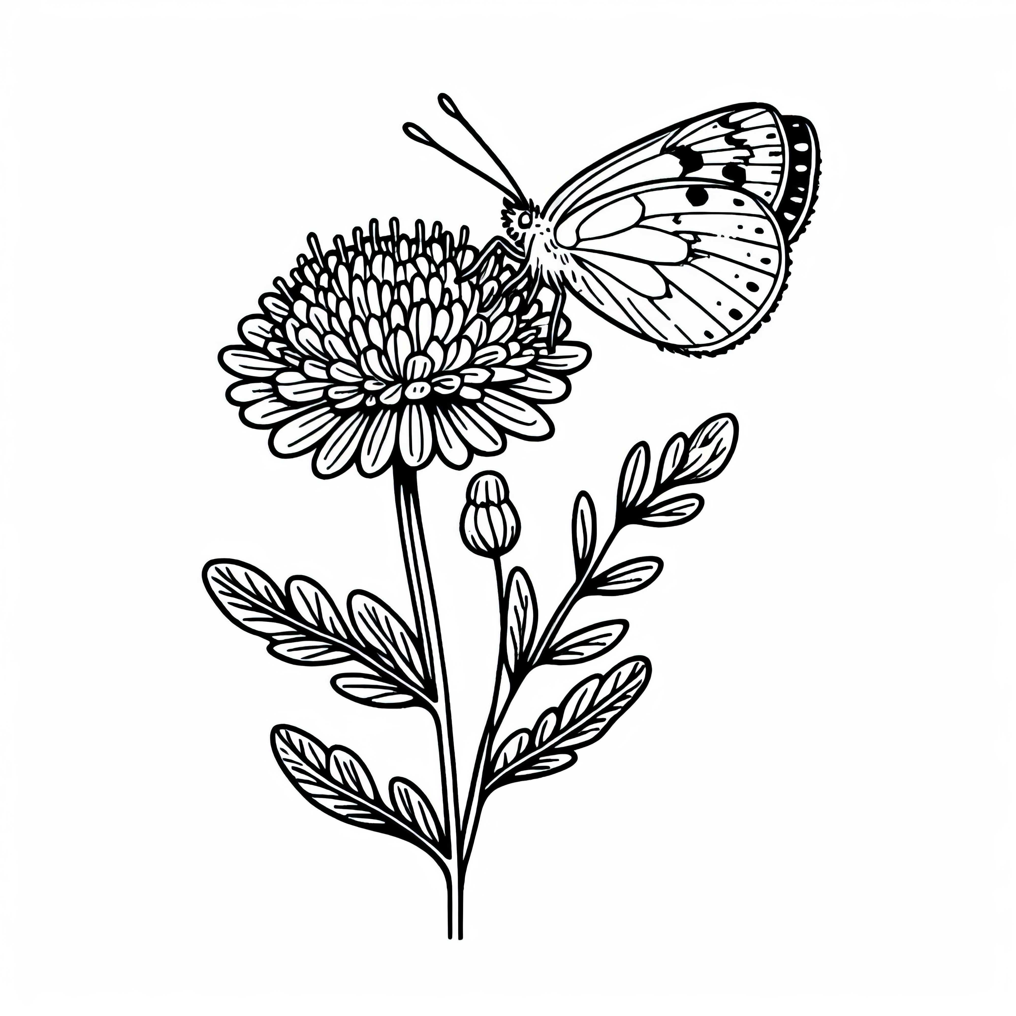 Butterfly sitting on wildflower - free coloring page