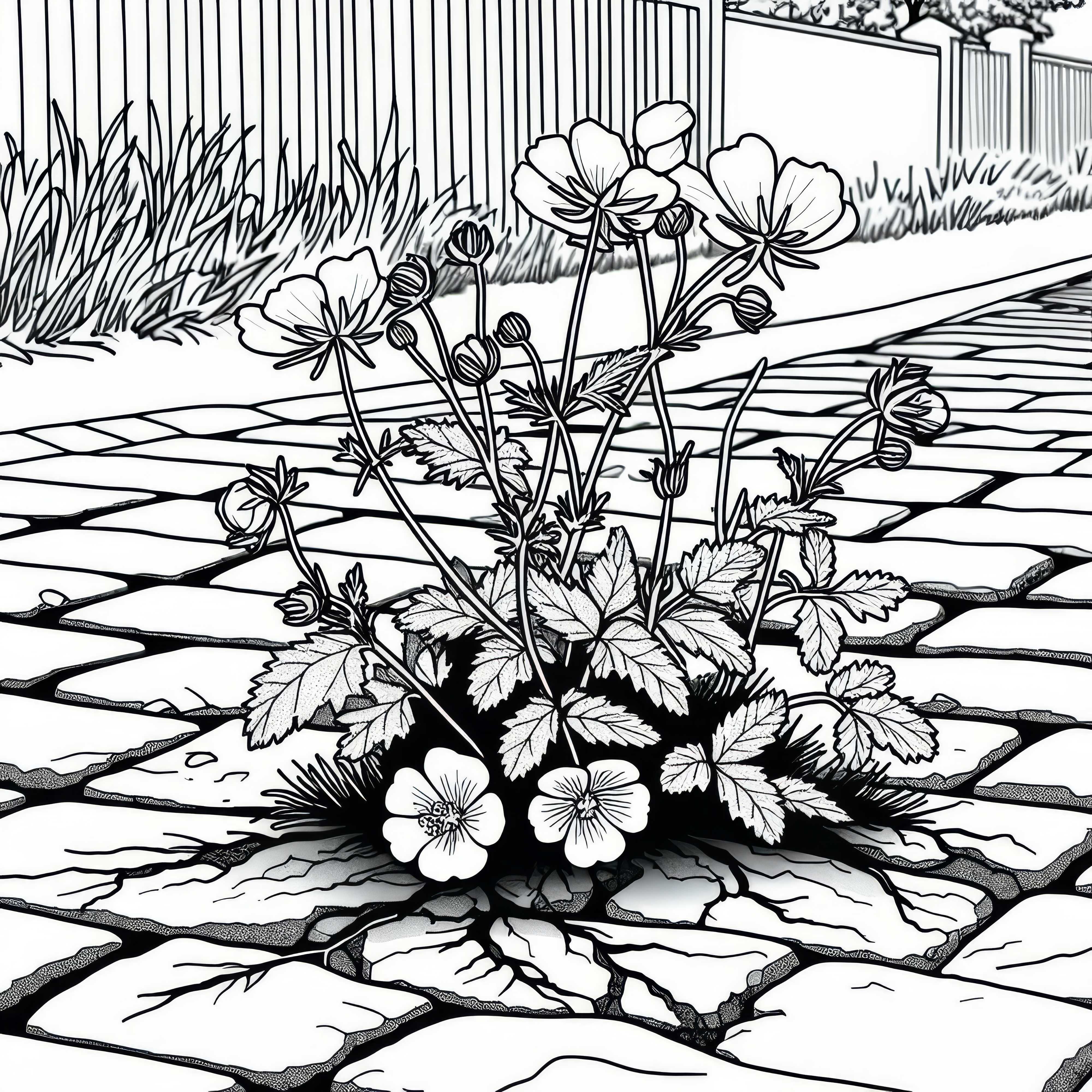 한 송이 야생화가 도로의 포장 사이로 자라고 있습니다 – 무료 색칠하기 도안 길의 포장도로 사이로 자라는 한 송이의 야생화 – 무료 색칠 공예 도안