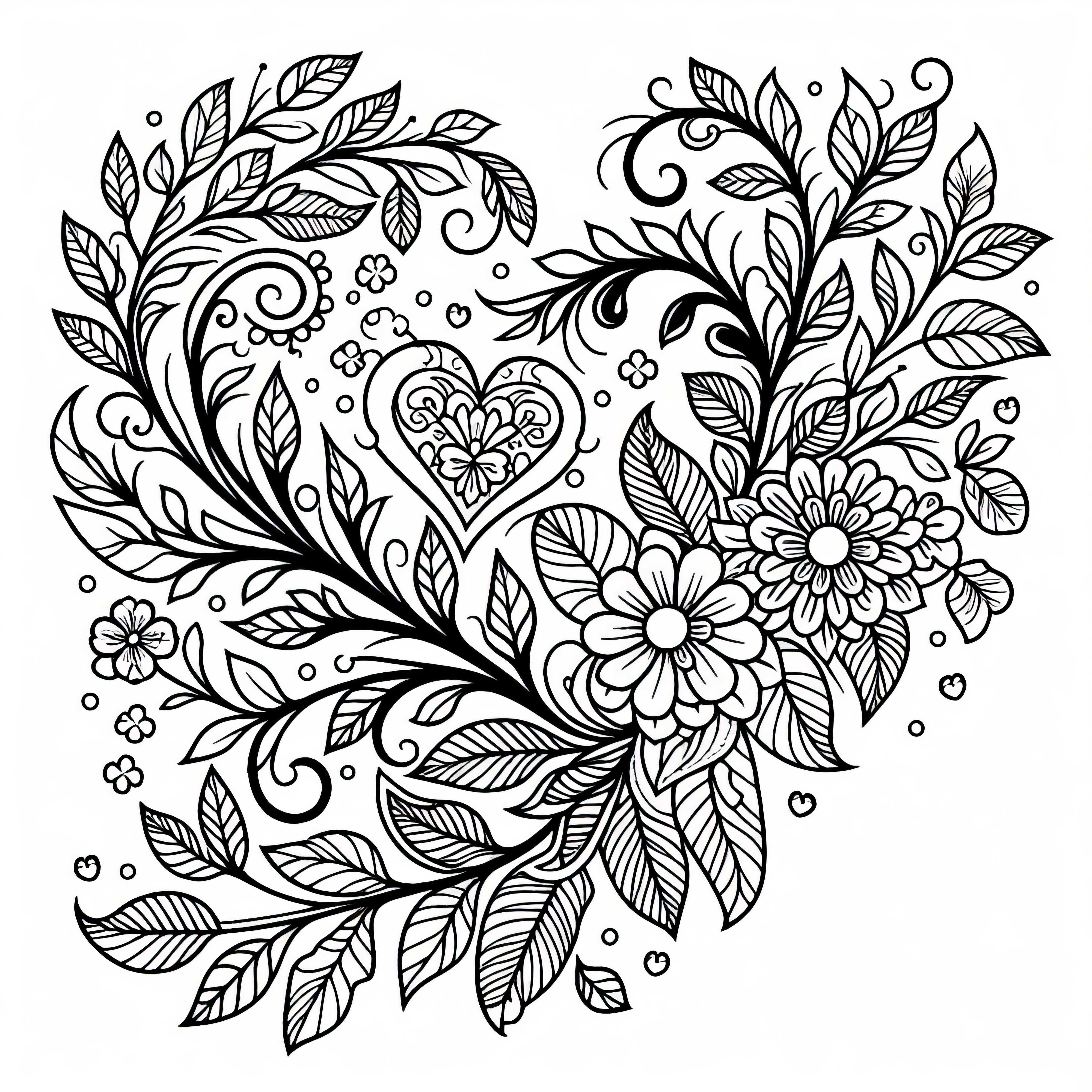 꽃덩굴이 마음 주위를 감고 있습니다 - 무료 색칠하기 도안 꽃 덩굴이 심장을 감고 있습니다 - 무료 색칠하기 도안