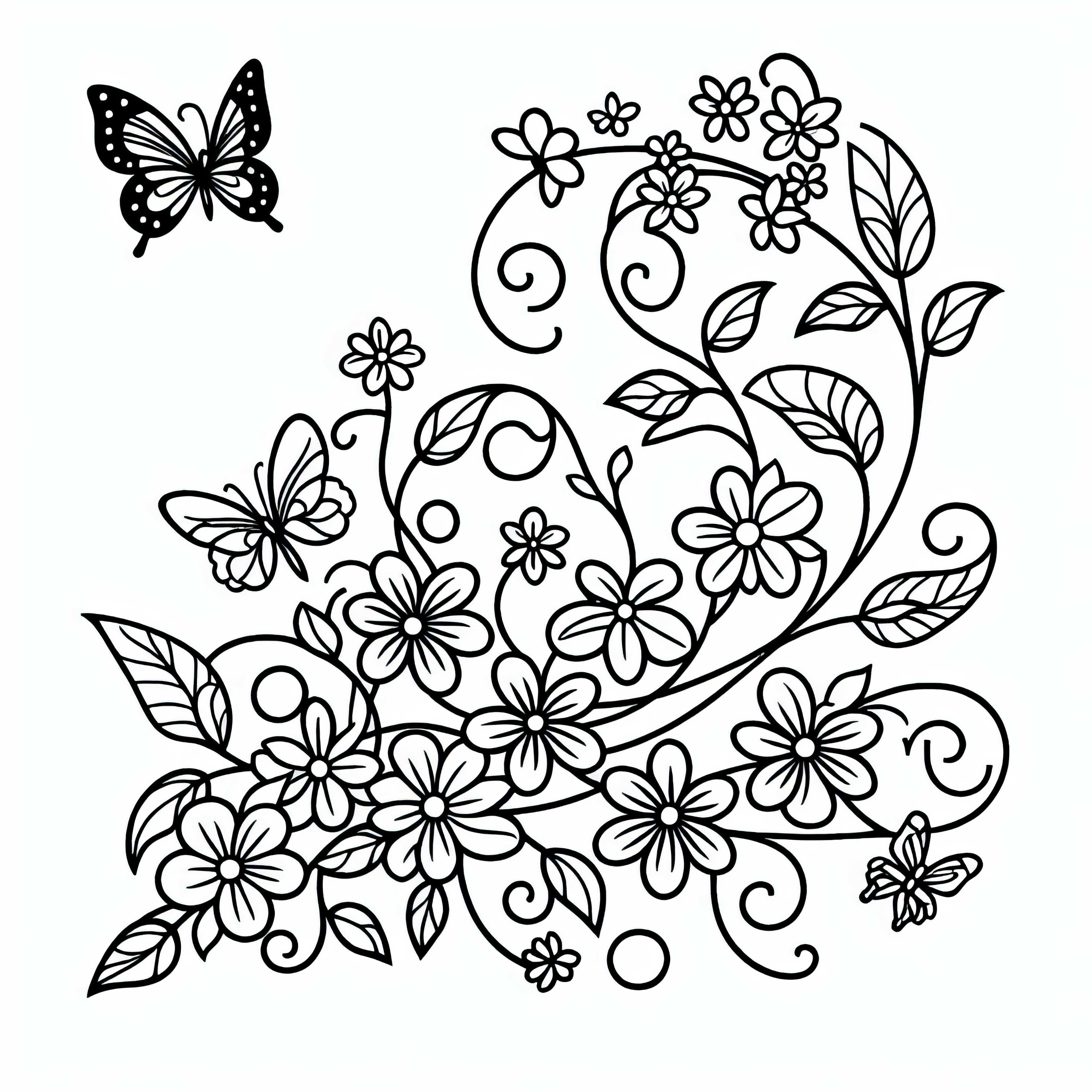 Cerca de flores com borboletas - Desenho para colorir grátis Ramo de flores com borboletas - Desenho para colorir grátis