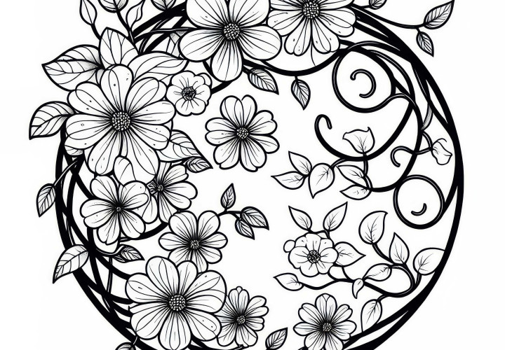 花のつるのぬりえ 無料ダウンロード