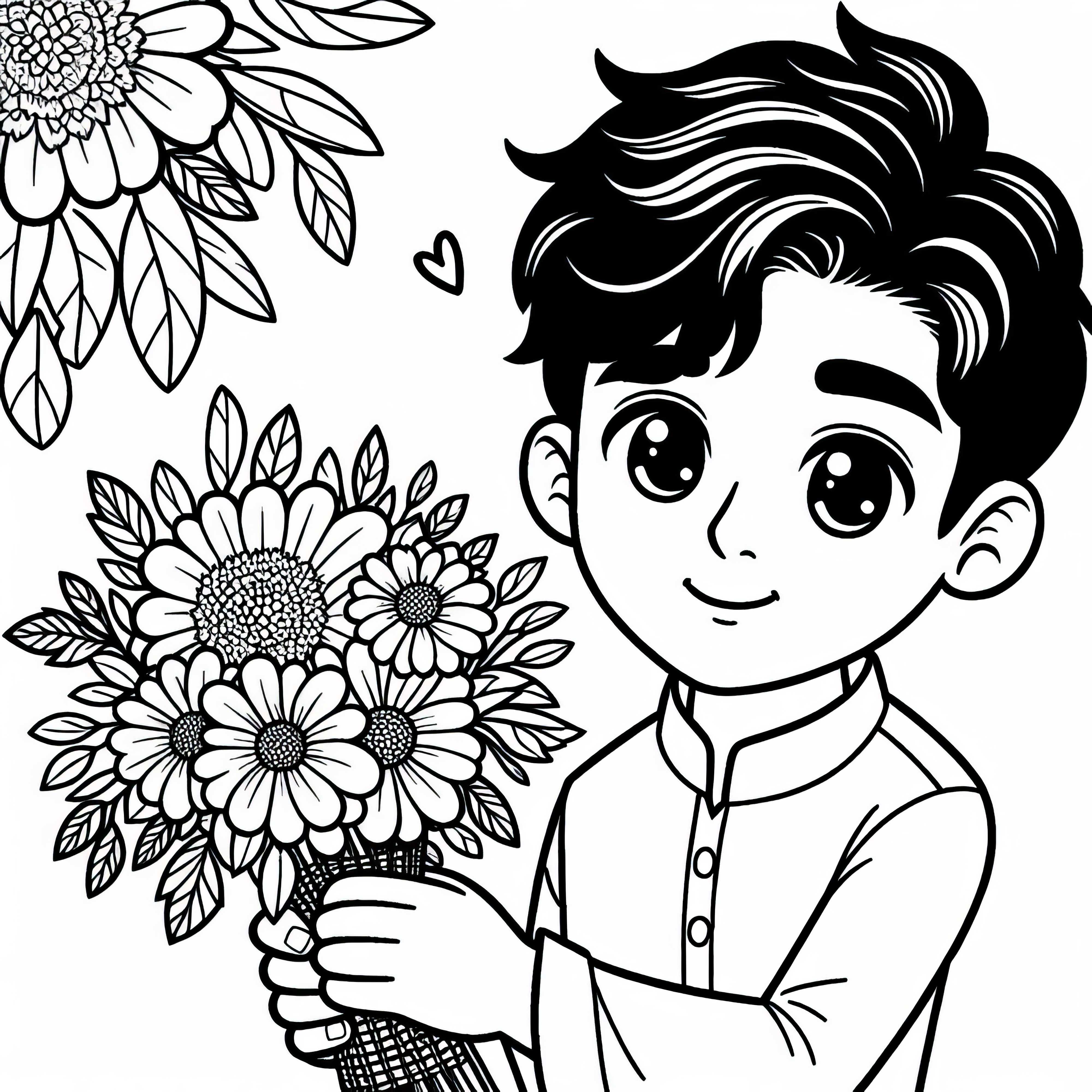 Dítě drží kytici květin v rukou – Šablona na malování zdarma Dítě drží kytici květin v ruce – zdarma omalovánka