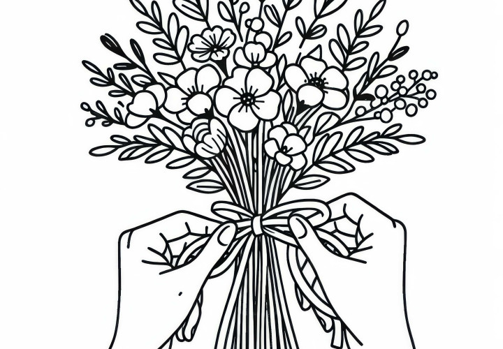 花はブーケに束ねられる - 無料の塗り絵