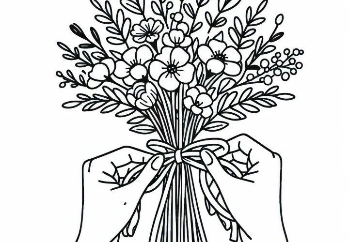 Blumen werden zu Strauß gebunden – Malvorlage kostenlos
