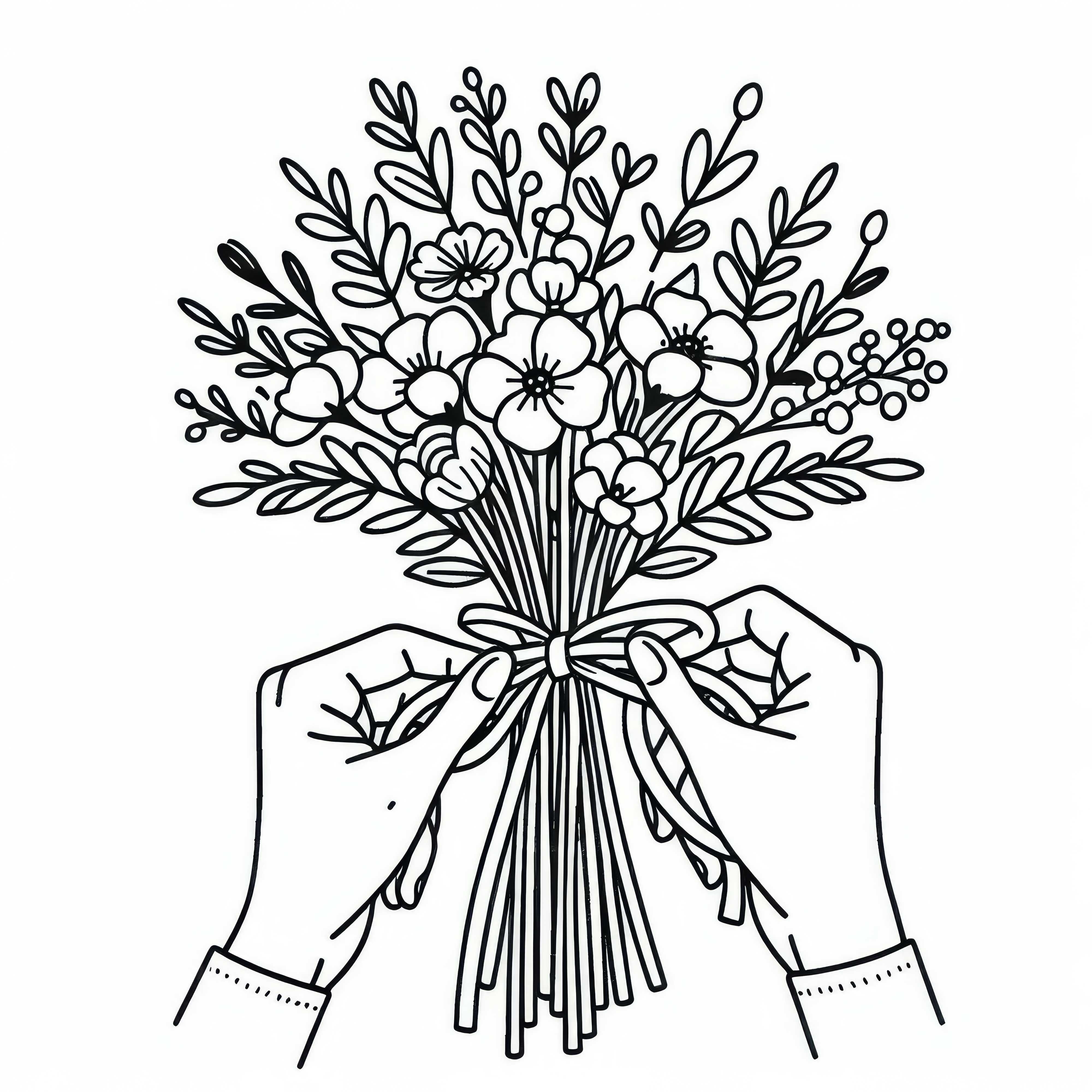 花束に束ねられた花 - 無料ぬりえ 花束が作られる - 無料の塗り絵