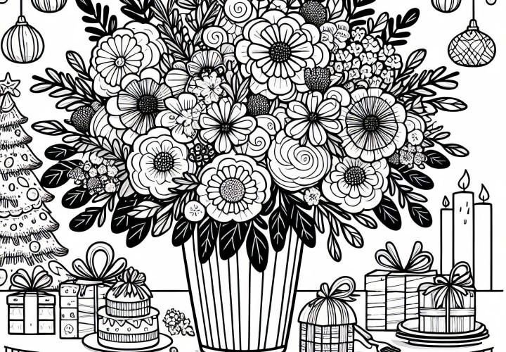 祝祭用に設定されたテーブルの大きな花束 - 無料の塗り絵