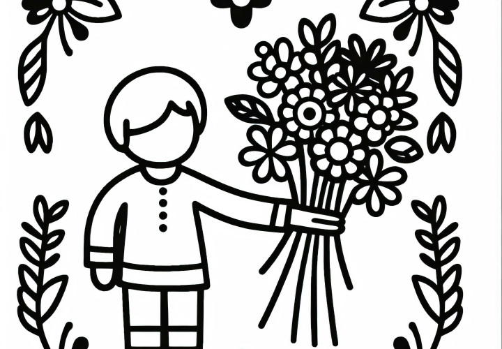 子供が花束を渡す塗り絵 無料