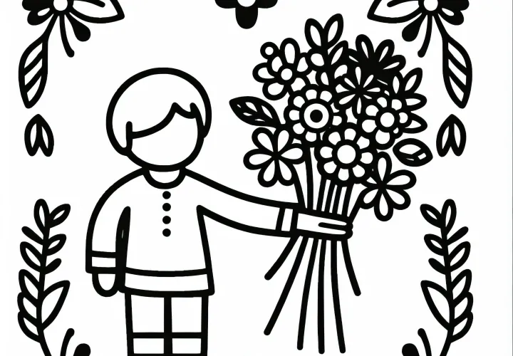 Kind überreicht Blumenstrauß Malvorlage gratis