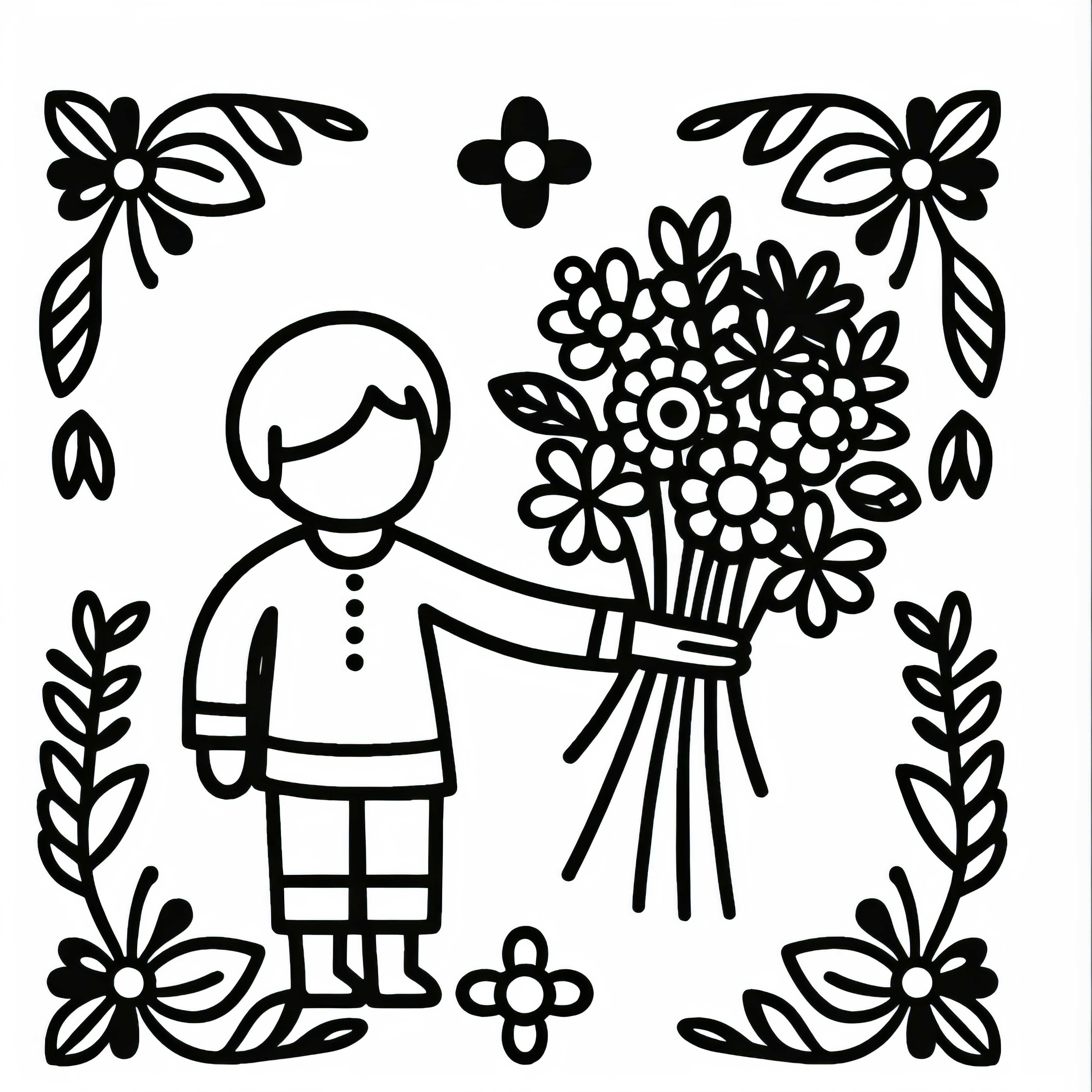 子供が花束を渡す塗り絵 無料