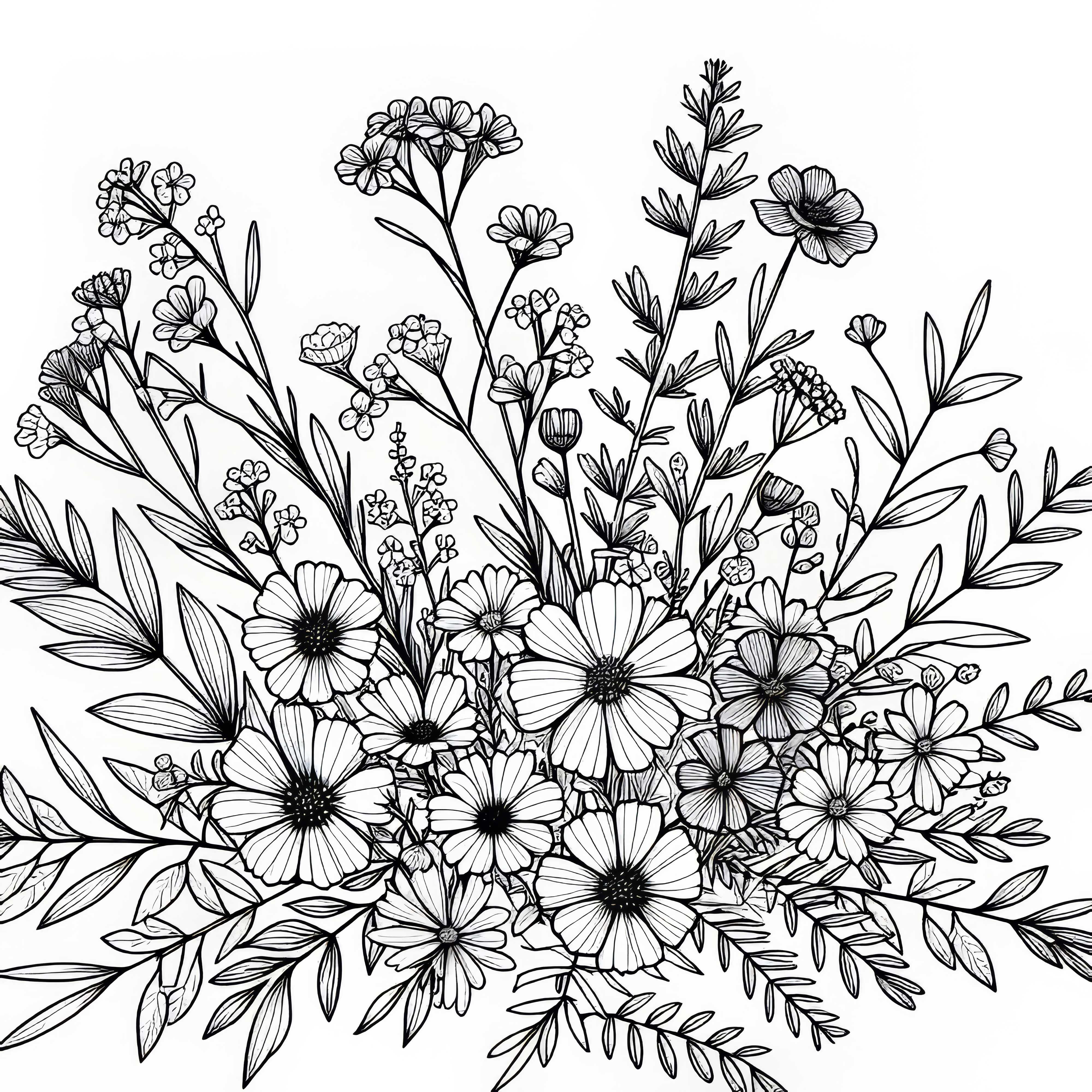 草花とハーブの花束 - 無料ダウンロード用の塗り絵テンプレート