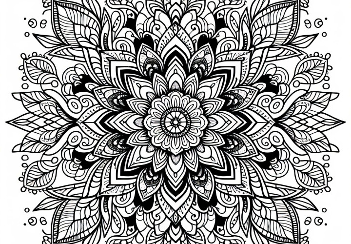 Complex floral mandala coloring page: Flower for adults free