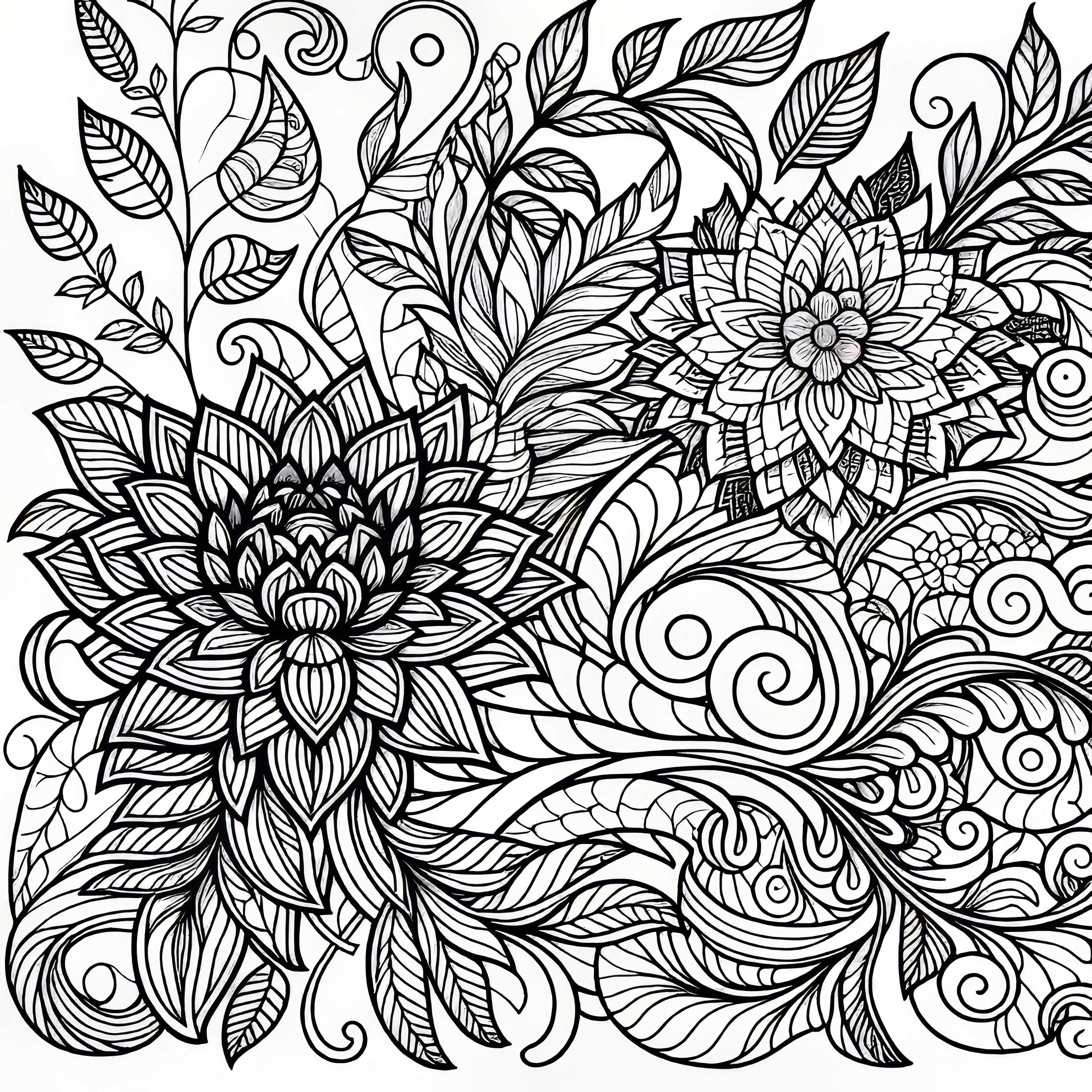 Vzor z propletených květin a listů – omalovánka pro dospělé zdarma Vzor z propletených květin a listů – omalovánka pro dospělé zdarma