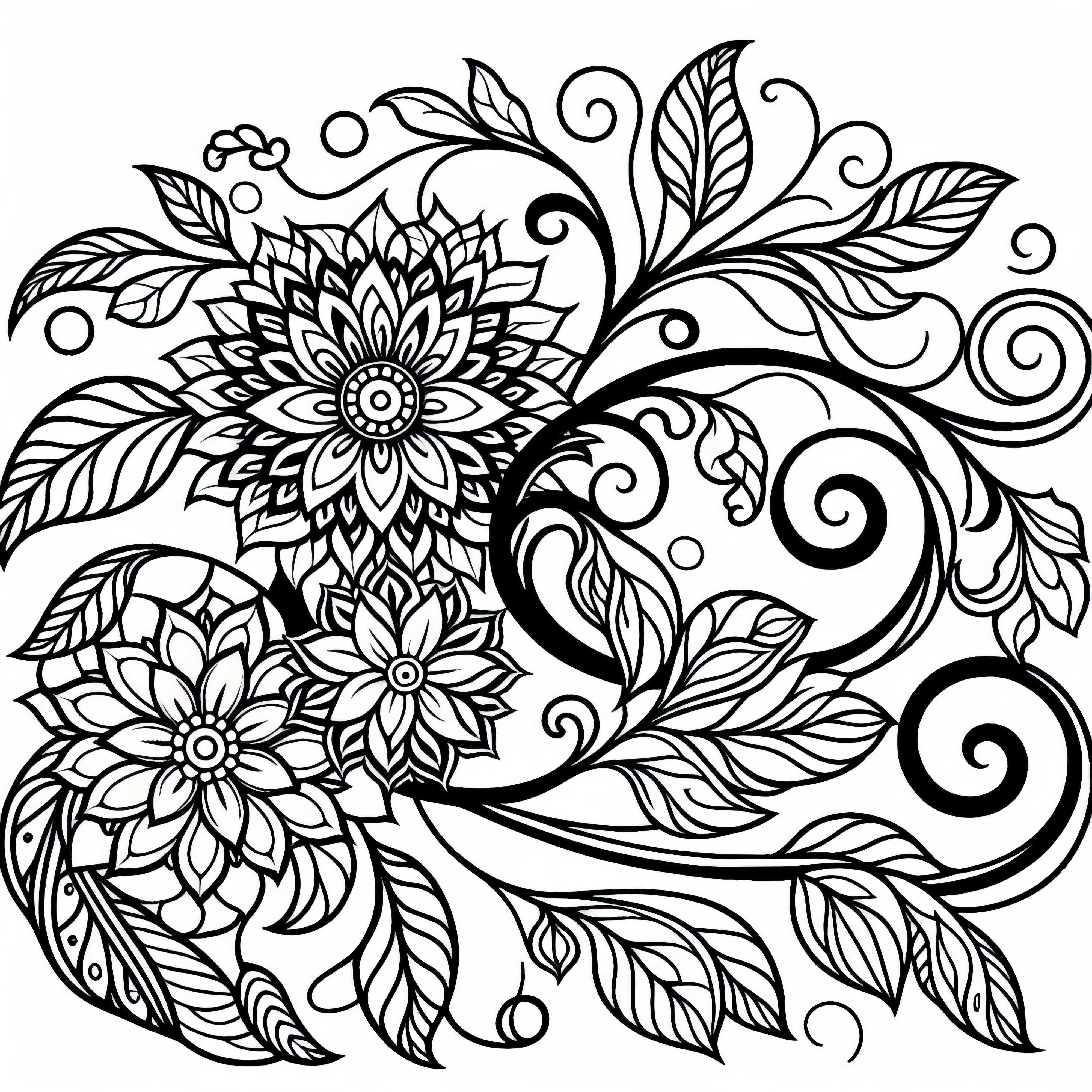 Stilize çiçeklerle filigran dal – Ücretsiz yetişkinler için boyama sayfası
