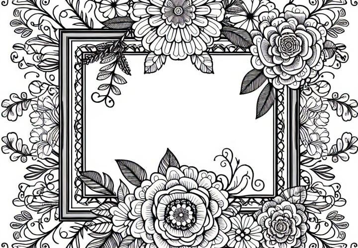 Frame of ornamental flowers – Coloring page for adults free