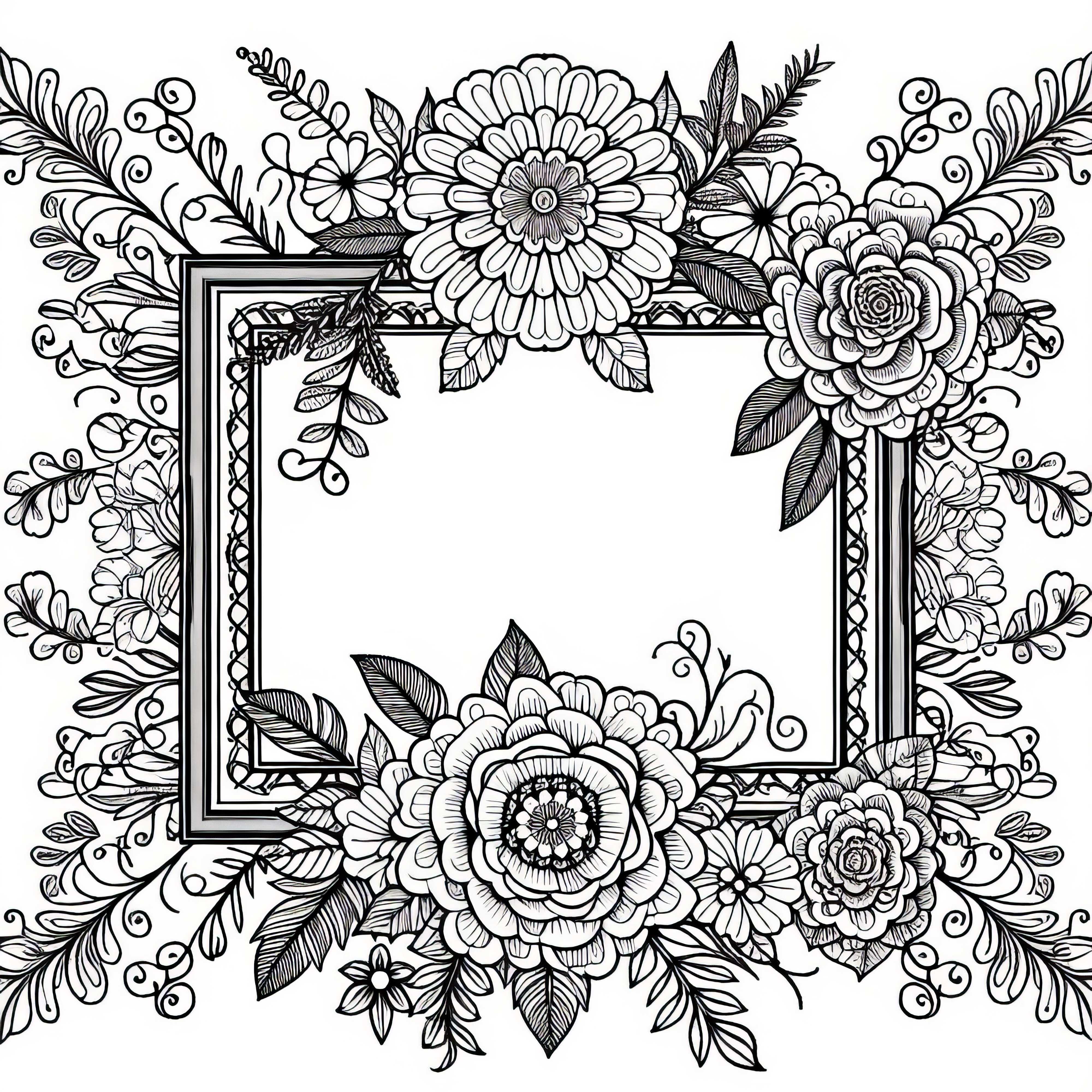 Frame made of ornamental flowers – Coloring page for adults free Frame of ornamental flowers – Free coloring page for adults