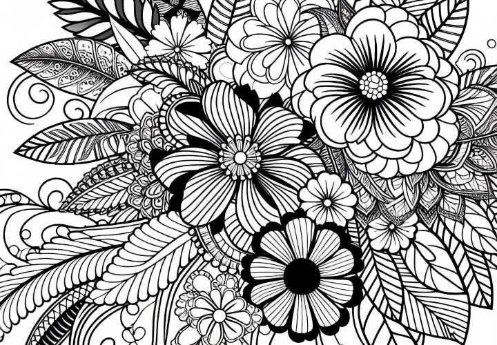 Arrangement of flowers - Coloring page for adults free
