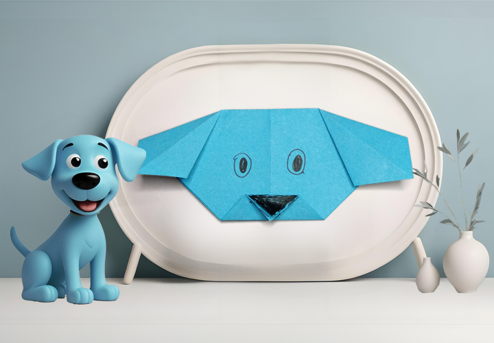 En hund (spaniel) foldet til børn - enkel origami for børn fra 3 år
