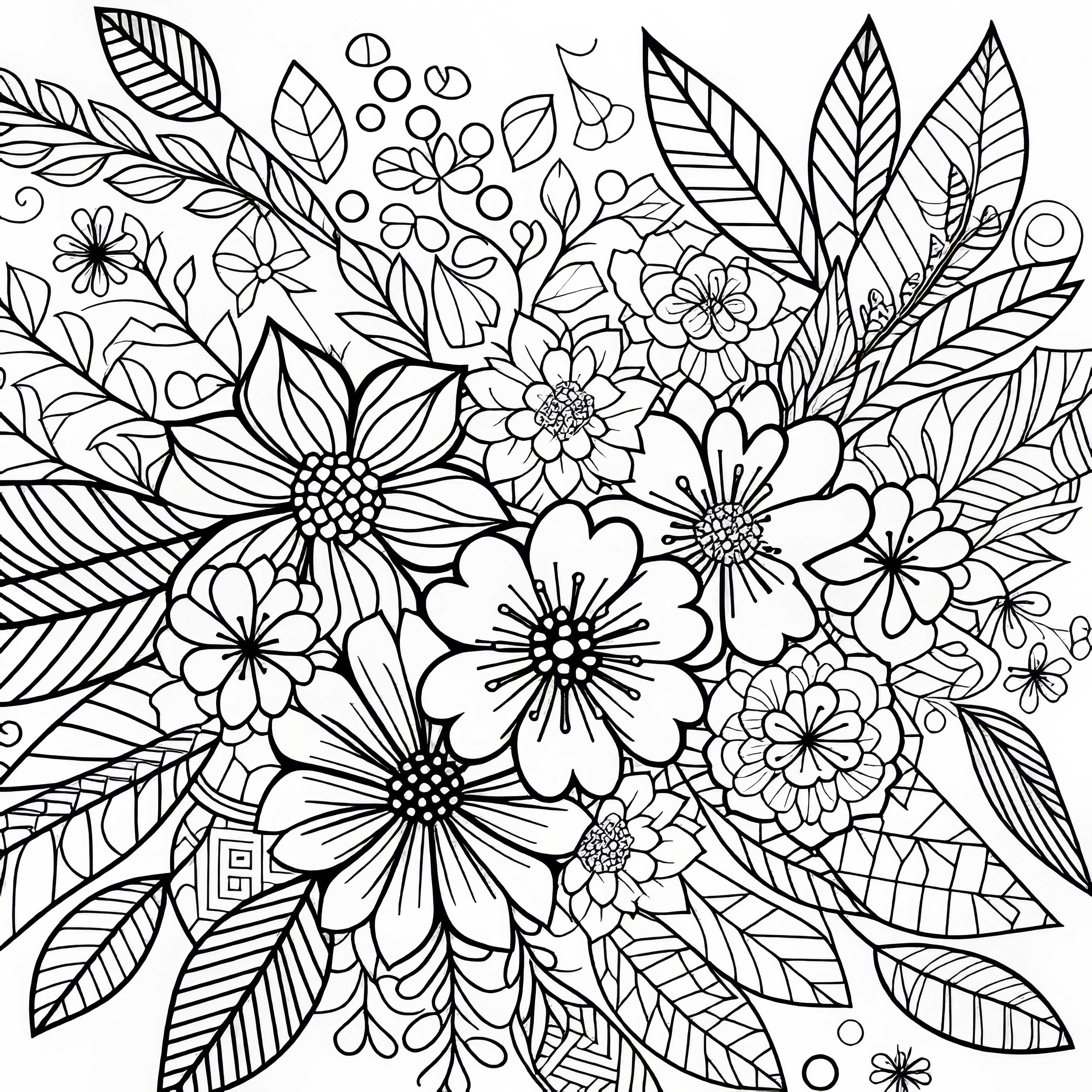 Mix květin, listů a květin – omalovánka pro dospělé zdarma