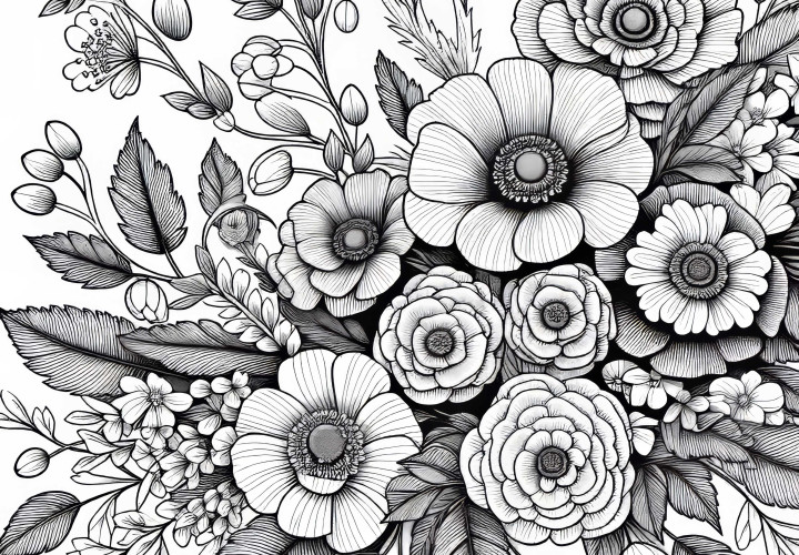 Ücretsiz yetişkinler için çiçek boyama şablonu