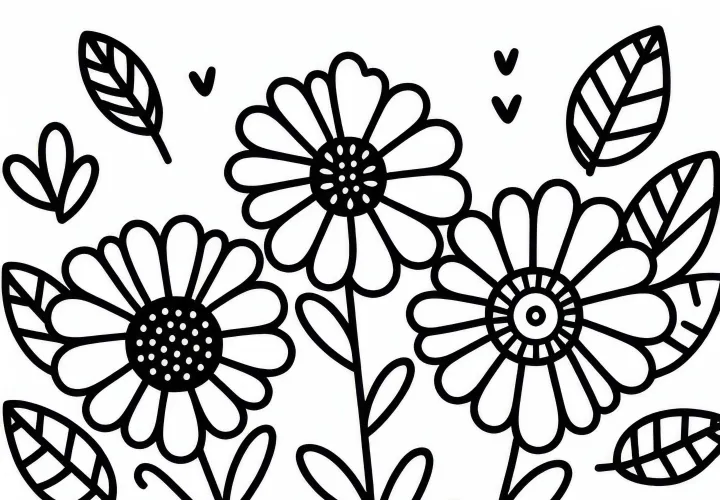 Три цветя едно до друго – Оцветяваща картина за деца безплатно